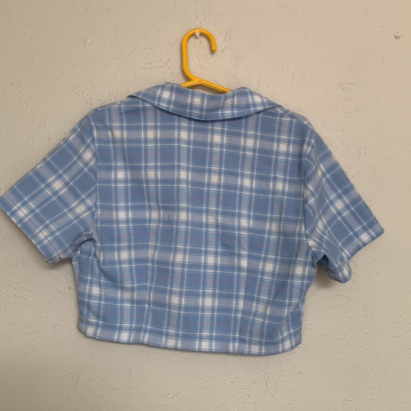pacsun blue plaid button crop top - Picture 2 of 3